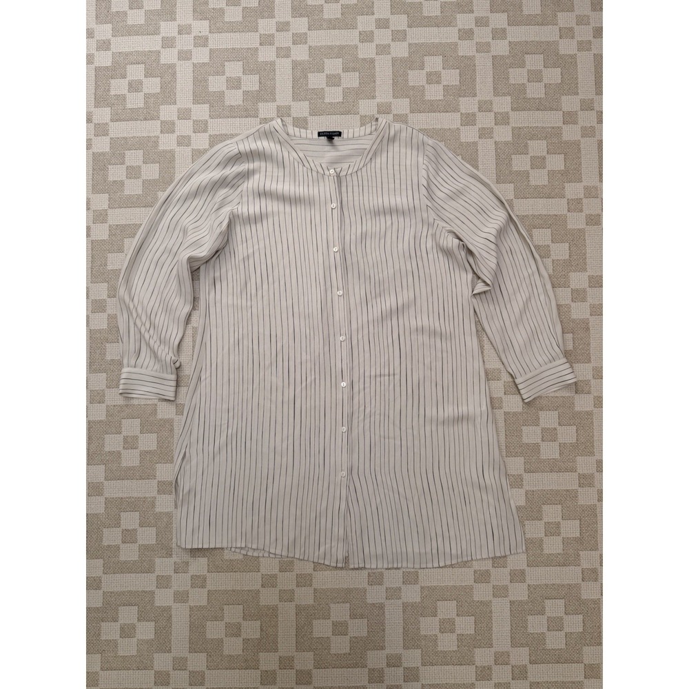 Eileen Fisher 100% Silk Button Up Shirt Dress Striped Size Large